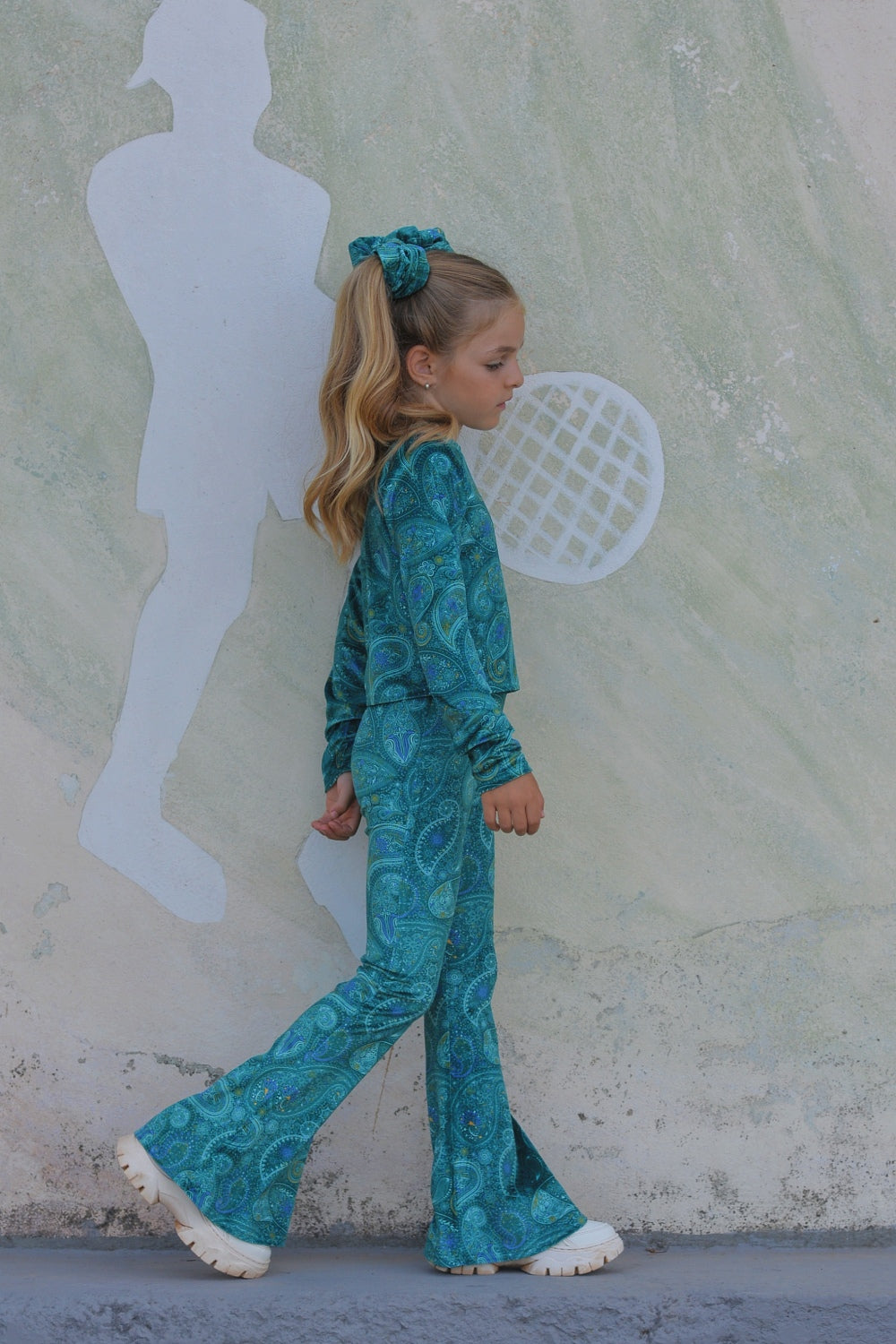 Aqua Paisley flare pants