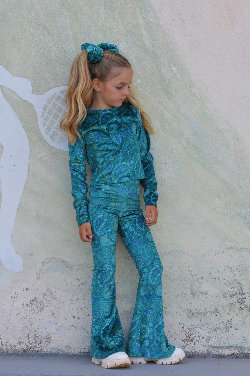 Aqua Paisley flare pants
