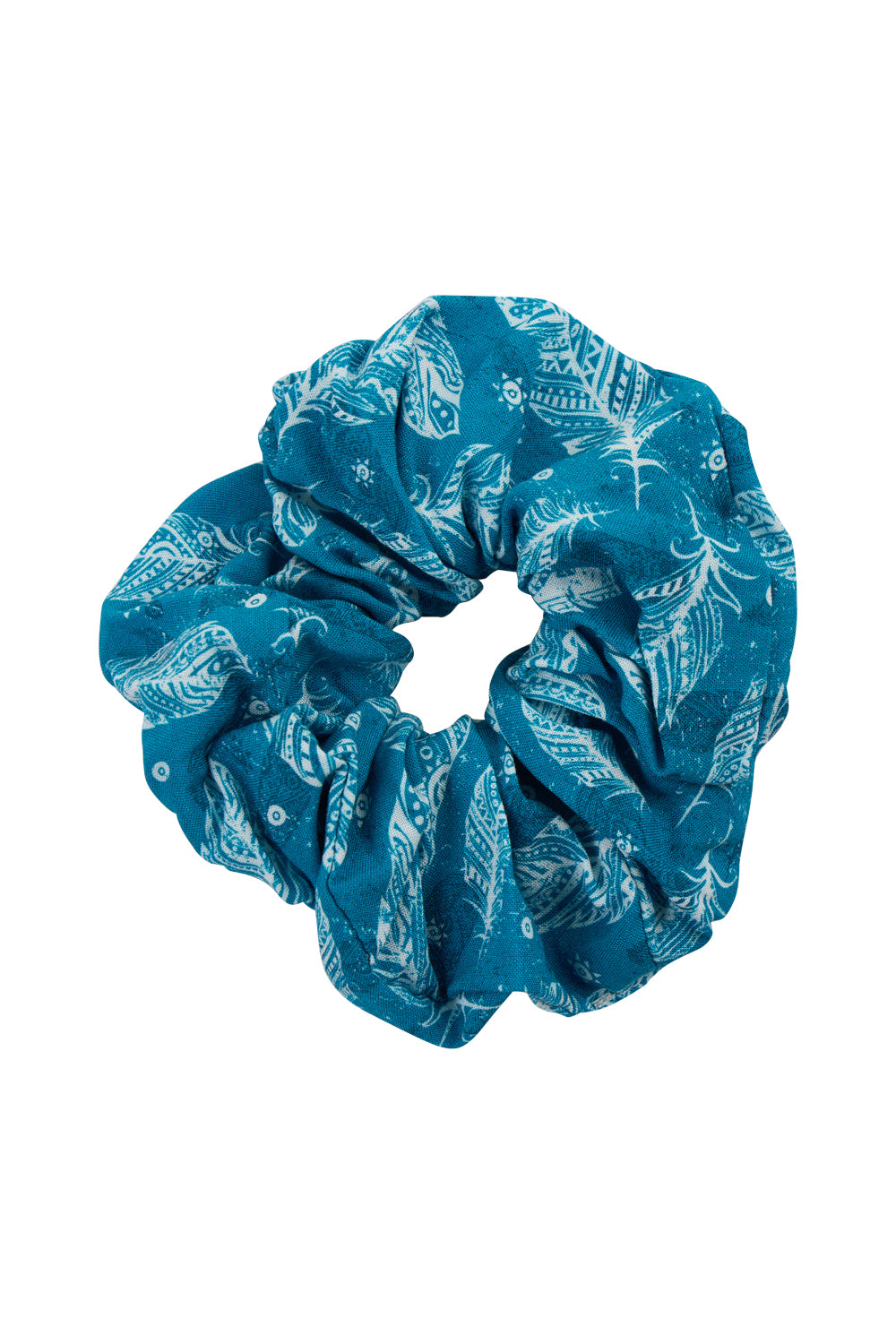 SCRUNCHIE BLUE FEATHERS PRINT