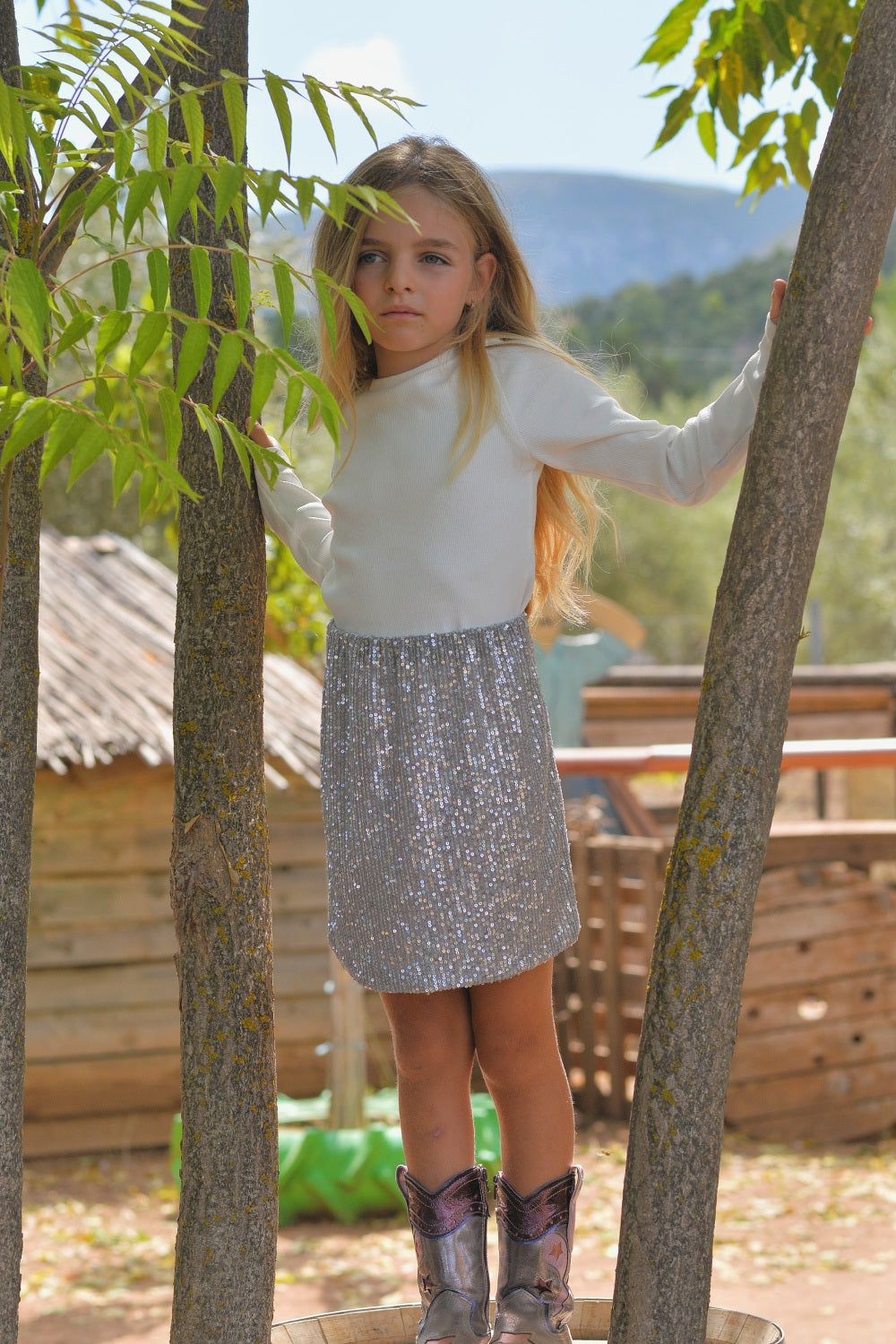Silver mini skirt