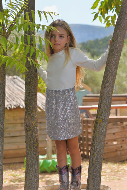 Silver mini skirt