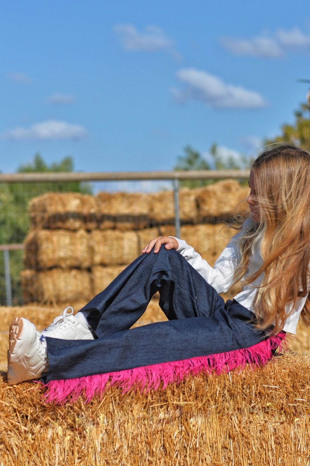 Feather blue jeans