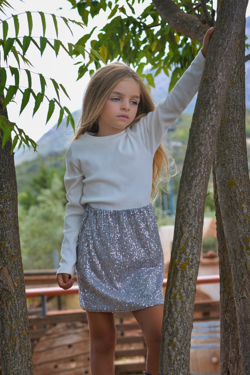 Silver mini skirt