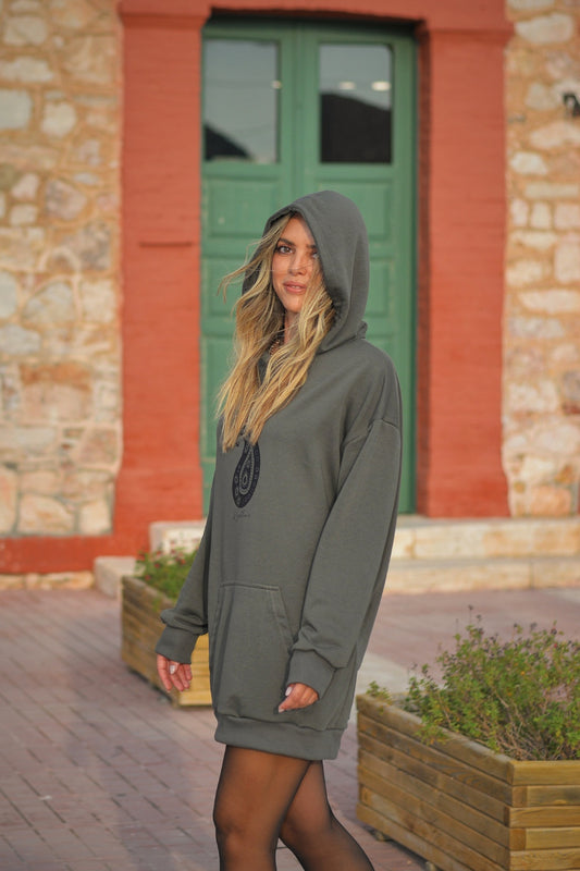 Women's Oversized Hoodie Khaki Paisley
