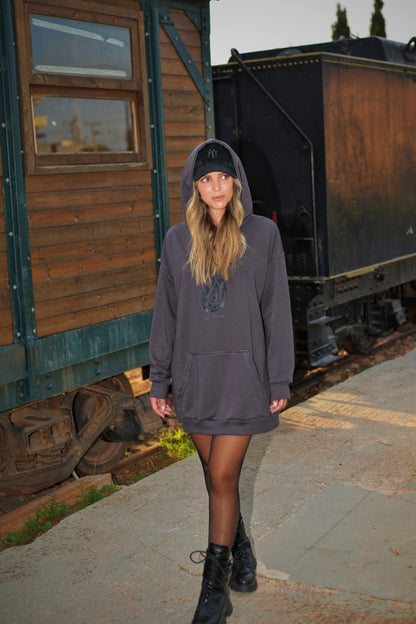 Women's Oversized Hoodie Grey Paisley