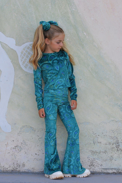 Aqua Paisley flare pants