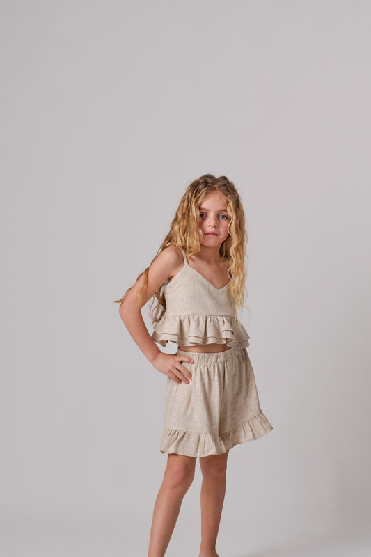 LUMINA RUFFLE TOP BEIGE